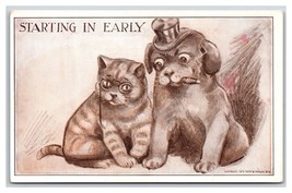Comic Adorable Kitten and Puppy Starting in Early UNP DB Postcard H18 - $4.90
