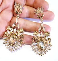 Topaz Rhinestone Earrings, Marquise Chandelier Earrings, Crystal Drop Earrings,  - £32.15 GBP