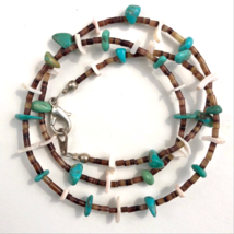 necklace turquoise shell handmade Bohemian Summer Beach brown white 17.5 inch - £7.96 GBP