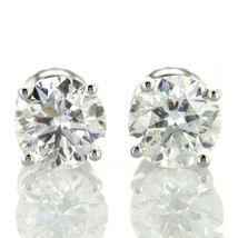 Diamond Stud Earrings Round Shape Real 1.82 Carat E/F I1 Natural 14K White Gold - £3,195.31 GBP