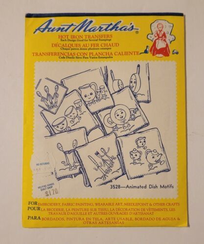 Primary image for Aunt Martha's Hot Iron Transfers Craft Embroidery 3528 Animated Dish Motifs NEW