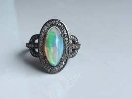 AAA quality natural clean 6.89 carat fire opal ring with diamonds in 925 sterlin - £195.83 GBP