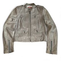 Alice + Olivia Women’s Motorcycle Jacket Sz S Beige Lamb Leather Biker (... - $1,817.49 MXN