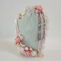 Handmade Jewelry Holder Victorian Theme Padded Necklace Display Ribbon Roses - £25.54 GBP