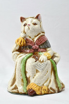 Large Cat Ceramic Crackle Finish Figurine In Lady&#39;s Clothing - £50.80 GBP