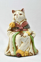 Large Cat Ceramic Crackle Finish Figurine In Lady&#39;s Clothing - £50.80 GBP