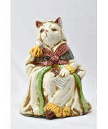 Large Cat Ceramic Crackle Finish Figurine In Lady&#39;s Clothing - £51.39 GBP