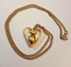Avon HEART NECKLACE Chocolate Rhinestone Marquise Navette Gold Plated Pendant - £14.18 GBP