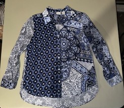 Westbound Petites Button Down Long Sleeve Women’s PM Blue Print - $14.85