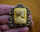 CM45-17 UNUSUAL ART DECO Style LADY white yellow CAMEO ornate brass Pin ... - $34.58