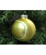 Tennis Ball Glass Christmas Ornament Gold White Boxed - £9.43 GBP