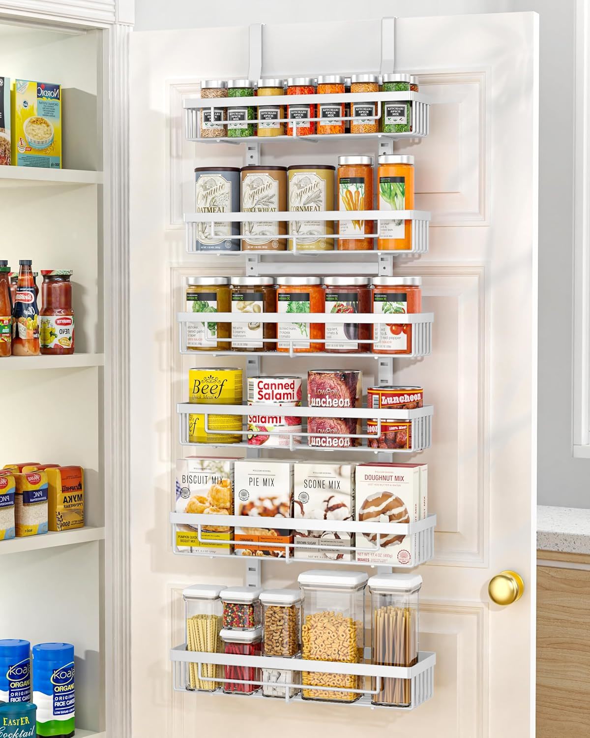 Moforoco 6 Tier Door Food Storage Cabinet Organizer White Hanging Kitche... - $36.99