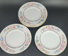 Royal Worcester Mikado Salad Plates 8&quot;  6 Pcs England Pink Blue Flowers on White - £41.08 GBP