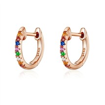 Hot Sale Simple Round Earrings BISAER 925 Silver Circle Colorful Zircon Women St - £17.50 GBP