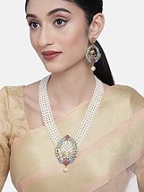 Gold Tone Kundan Multistrand Pearl Necklace Earring Maangtikka Ring Jewelry Set - £25.80 GBP