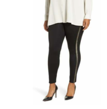 (NWT) HUE Women&#39;s Plus Size Metallic Tuxedo Ponté-Knit Leggings (Black, 2X) - £40.97 GBP