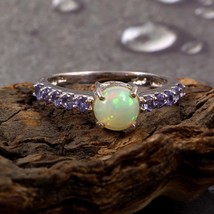Beautiful Combination of Ethiopian Opal and Tanzanite 925 sterling silver ring w - £81.81 GBP