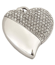 Heart Shaped w. Crystal Design, USB Brass Funeral Cremation Urn Pendant Necklace - £154.21 GBP