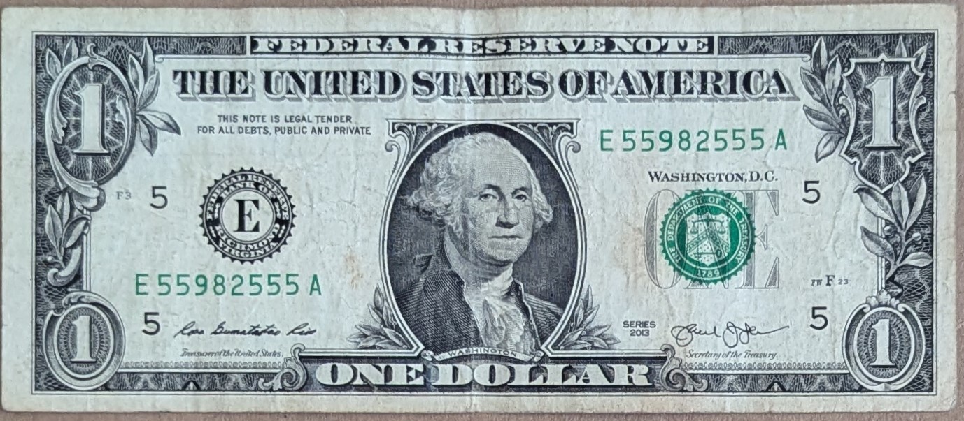 US$1 Fancy Banknote 2013 5-of-a-kind  Lucky 5&#39;s  55982555 - $3.95