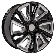 22&quot; Black With Angled Chrome Insert Wheels For GMC Sierra Yukon Denali 2... - £917.84 GBP