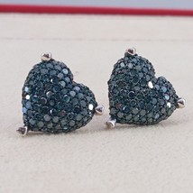 1.50CT Simulated Blue Diamond Heart Cluster Stud Earrings 14K Gold Plated Silver - £76.13 GBP