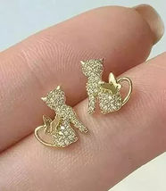 1 Ct Round Cubic Zirconia Women&#39;s Cat Stud Earrings 14K Yellow Gold Plated - £50.61 GBP