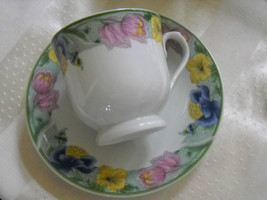 * 4 Winley China Fine Porcelain Cups With Saucer Yellow Pink Blue Floral... - £27.56 GBP