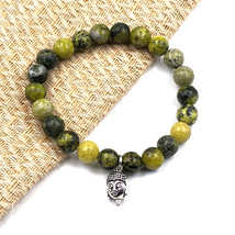 Natural Serpentine Buddha 8 mm Beaded 7.5&quot; Stratchable Bracelet BBB-37 - £9.29 GBP