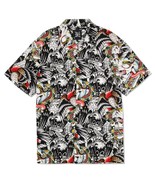 ED HARDY Battle Skull Tattoo Death Before Dishonor Button Camp Shirt Men... - $42.99