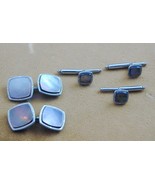 Art Deco Square Gray MOP Cuff Links &amp; Stud Set - £23.59 GBP