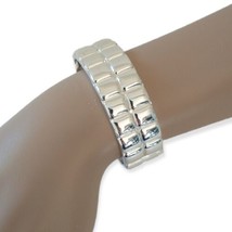 Modernist Cubist Bracelet Clamper Vintage 90s Emo Bangle Silver Tone Pun... - $19.78