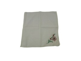 Hand Made Embroidered Floral Handkerchie Red Rose  - £2.32 GBP