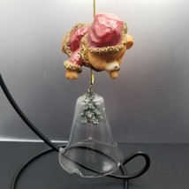 Santa Bear Bell Christmas Tree Ornament Hanging resin &amp; Glass Red Clear Teddy - £7.92 GBP