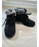 Cobbie Cuddlers Womens Black Suede Ankle Boots, Gray & White Faux Fur Sz 6 1/2W - $12.46