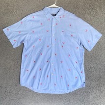 CHAPS Shirt Adult XXL Blue Pink Flamingo Print Button Down Camp Casual Outdoor - £13.72 GBP