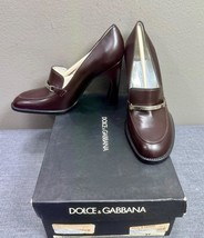 D&amp;G Dolce Gabbana Brown Leather Pump Heel Loafer Shoes Size 37.5 IT / 7.... - $98.99