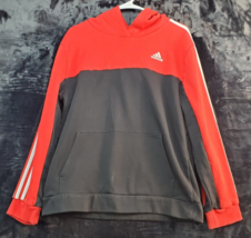 adidas Hoodie Youth XL Red Black Knit Cotton Long Raglan Sleeve Logo Pullover - £12.31 GBP