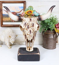 Rustic Western Faux Distressed Wood Bull Cow Skull With Floral Succulent... - £28.73 GBP