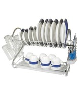 Chrome Kitchen Dish Cup Rack Drainer Dryer Tray Cutlery Holder Extra Lar... - $32.66