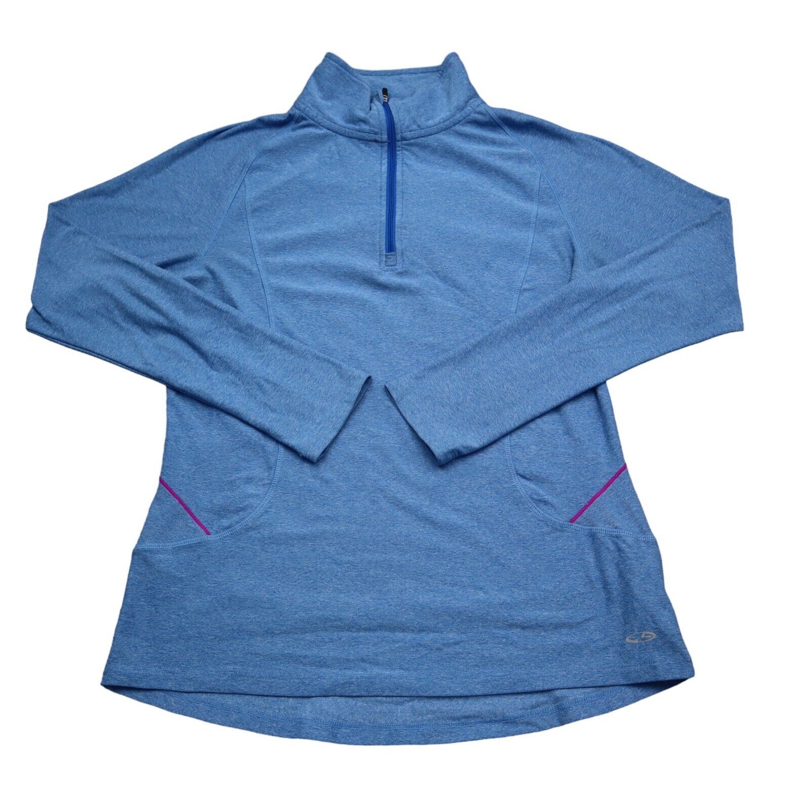 Primary image for Champion Shirt Womens M Blue Mock Neck Long Sleeve Chest Zip Semi Fitted