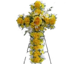 Silk Yellow Floral Cross Deluxe For Cemetery and/or Funeral Presentation - £66.99 GBP