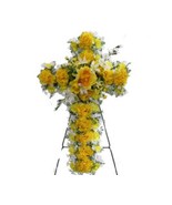 SILK YELLOW FLORAL CROSS DELUXE for Cemetery and/or Funeral Presentation - £65.99 GBP