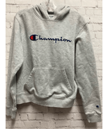 Vintage 90s Champion Sweatshirt XL Gray Hoodie Pockets Embroidered Spell... - £23.63 GBP