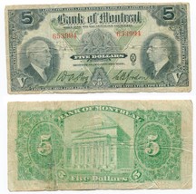 1935 Bank of Montreal $5.00 Five Dollar Note 653994 - $65.99