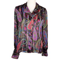 Stuart Lang American Vintage 80s Button Down Floral Paisley Silky 10 - £19.27 GBP