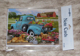 LEANIN TREE Old Pickup w/ Flowers &amp; Dogs~Pak 8 Notecards #35677~Color Interiors - £6.20 GBP
