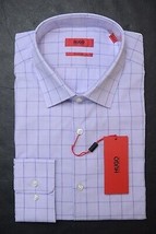 HUGO BOSS Uomo Mabel Sharp Fit Pastello Viola Cotone Camicia 44 17.5 36/37 - £51.14 GBP