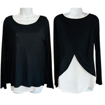 Cynthia Rowley Multi Layer Semi-Open Back Long Sleeve Top Black White si... - $345.54 MXN