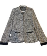 Falconeri Navy Ecru Womens Knit Jacket Size M Linen Cotton Blend Made In Italy - $24.70