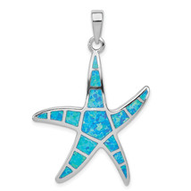 Silver  Blue Inlay Created Opal Starfish Pendant QC7691 - $83.36